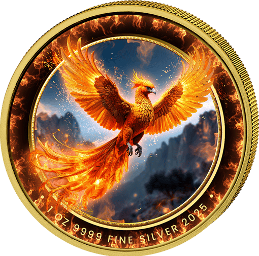 1 Unze Silber Feuer Phönix 2025 (Auflage: 100 | teilvergoldet)