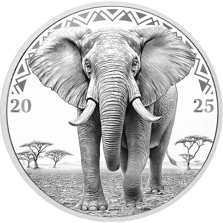 1 Unze Silber African Animals Elefant 2025 (Auflage: 1.000 | Polierte Platte)