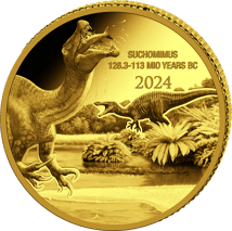 0,5g Gold Prehistoric Life Suchomimus 2024 (Auflage: 2.000 | Polierte Platte)