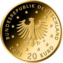 1/8 Unze Gold 20 Euro Schwarzspecht 2021 (Heimische Vögel | Buchstabe: D)