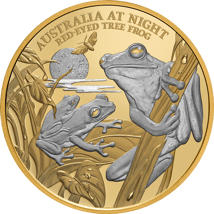 1 Unze Gold Rotaugenlaubfrosch Australien bei Nacht 2024 (Auflage: 150 | Polierte Platte | Platiniert)