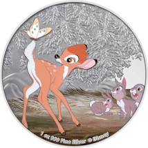 1 Unze Silber Walt Disney Bambi & Schmetterling 2022 (Auflage: 1.942 | coloriert | Polierte Platte)