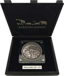 1kg Silber African Safari Nashorn 2019 Antik Finish (Auflage: 100 Stück)