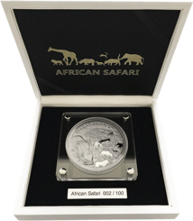 1kg Silber African Safari Nashorn 2019 PP (Auflage: 100 Stücke)