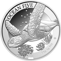 1kg Silber Ocean Five Schildkröte 2022 PP (Auflage: 100 | Polierte Platte)