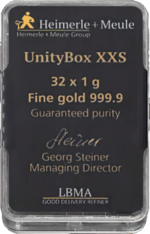 32 x 1g Goldbarren Heimerle und Meule UnityBar