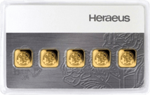 5 x 1g Heraeus Multicard Goldbarren