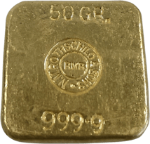 50g Goldbarren Rothschild (großer Prägestempel auf Rundseite)