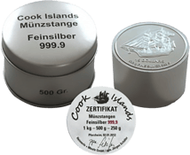 500g Cook Islands Münzstange (in Dose)