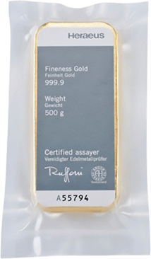 500g Goldbarren Heraeus (Gussbarren)