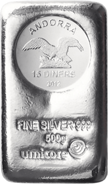 500g Silber Münzbarren Umicore Andorra