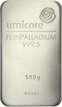 500g Palladiumbarren Umicore, Heraeus, Degussa