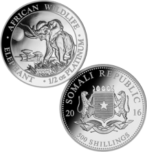 Platin Set: 1/10 - 1 Unze Somalia Elefant 2016 (im Etui)