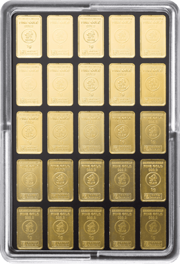 25 x 1g Goldbarren Heimerle und Meule UnityBar