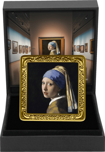 1 Unze Silber Bilderrahmen Jan Vermeer - Mädchen mit Perlenohrring (Auflage: 100 | teilvergoldet)