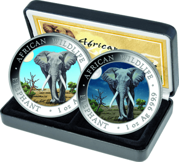 Silber Somalia Elefant Tag & Nacht Set 2025 (Auflage: 500)