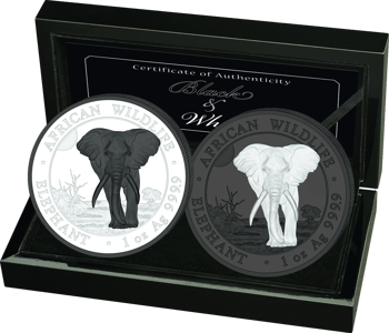 Silber Somalia Elefant Black & White Set 2025 (Auflage: 500 | 2 Münzen)