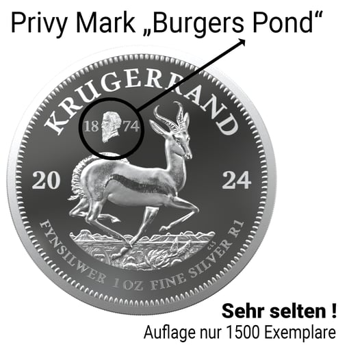 1 Unze Silber Krügerrand Burgers Pond Privy Mark 2024 PP (Auflage: 1.500 | Polierte Platte)